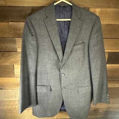 Saks Fifth Avenue Men's Blazer 42L Gray Wool Alpaca Made in Canada Vintage