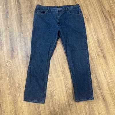 Lee Men's Regular Fit Jeans Dark Blue Denim 46x34 Straight Leg Classic Cotton