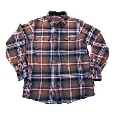ORVIS Men's Large Heavyweight Flannel Shirt 100% Cotton Plaid Button Up Brown L
