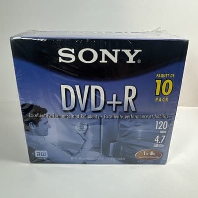 Sony DVD + R 10 Pack Recordable Discs 120 min 4.7 GB Blank New Box Sealed