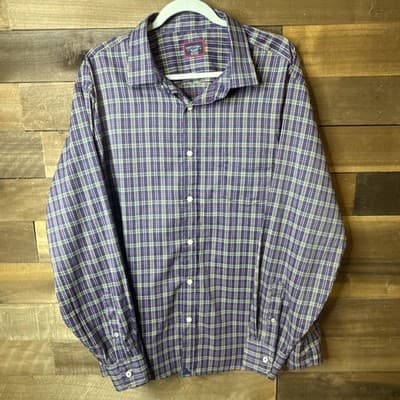UNTUCKit Talty Plaid Button Down Shirt XXL Relaxed Fit Purple Red Yellow Mens