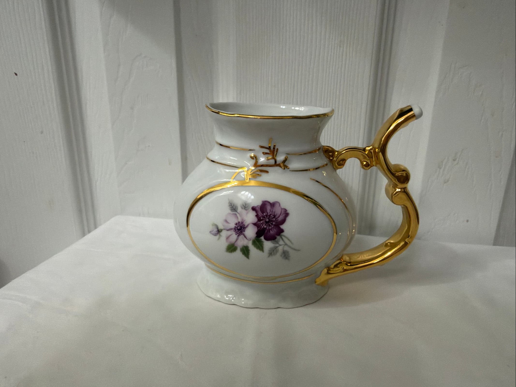 Karlovy Vary Czech Sipping Spa Mug Porcelain Gold Trim and Floral Design