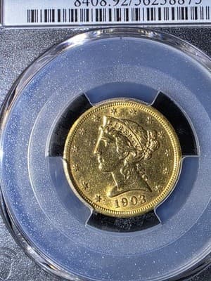 1903‑S $5 Liberty Head Half Eagle Gold Coin PCGS Genuine AU Detail