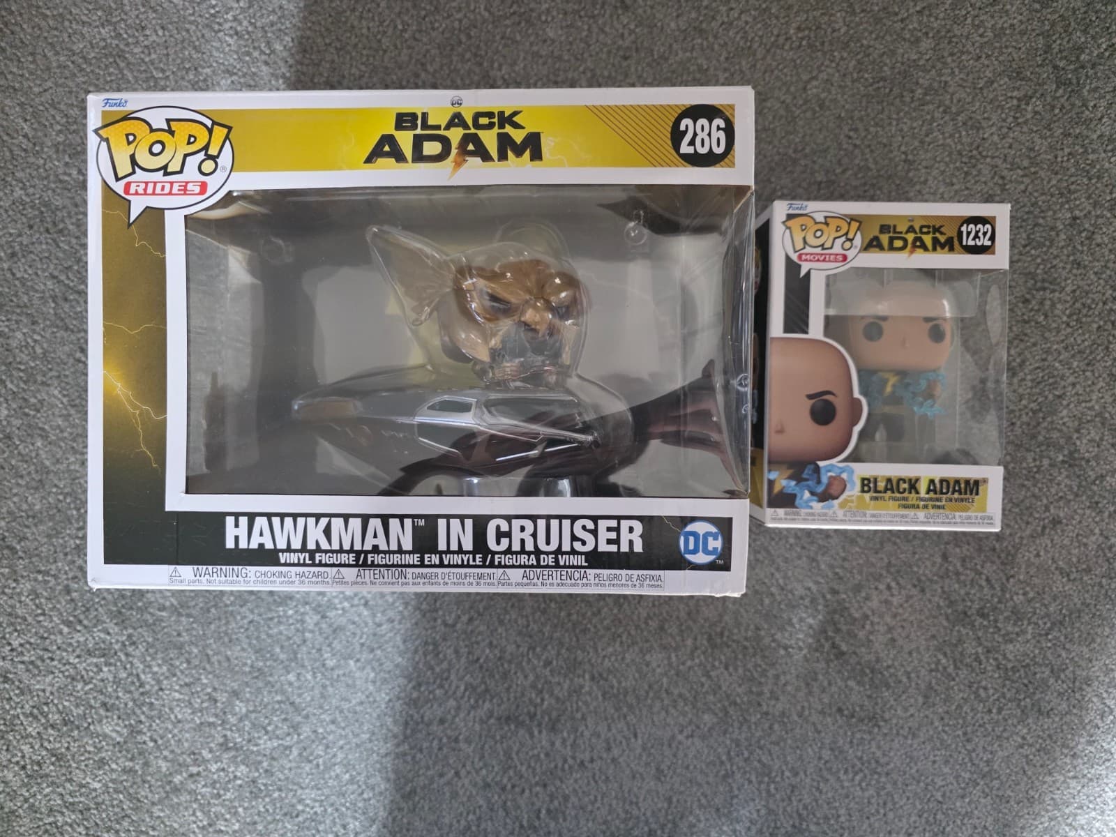 Funko Pop Black Adam Lot – Hawkman in Cruiser #286 + Black Adam #1232