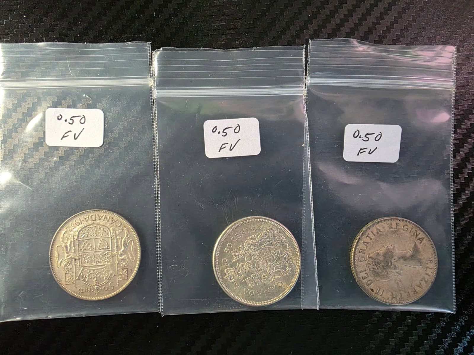 Lot of 3 Canada Silver Half Dollars • 80% Silver • 1950s–1960 • AT SPOT