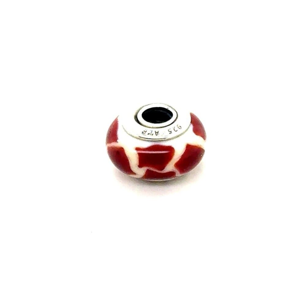 Beautiful Little Red/White Patches Murano Glass Charm