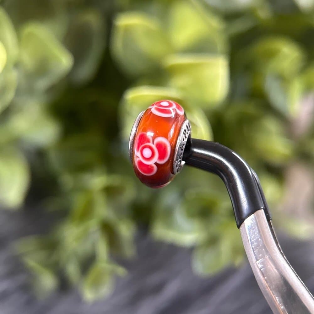 Pandora Flower Red Murano Glass Charm