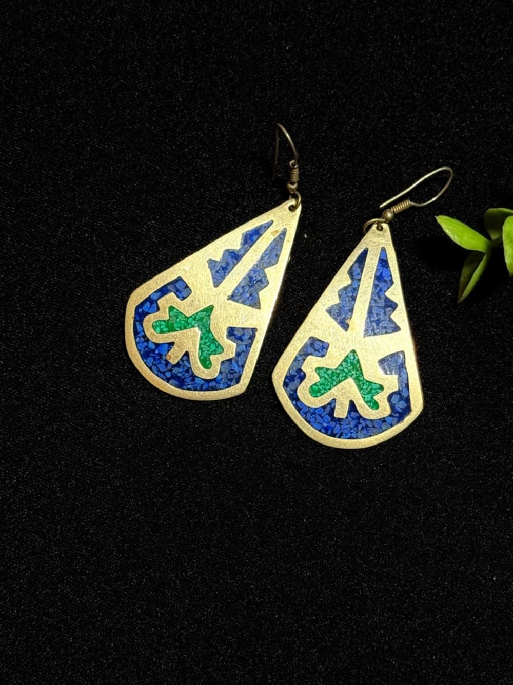Blue and Green Inlay Teardrop Earrings