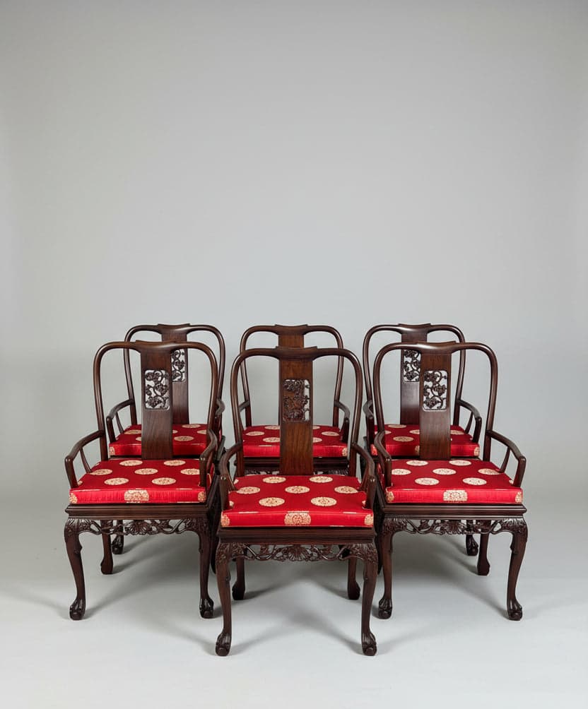 Set of 8 Asian Inspired Ornately Carved Dining Chairs PD138-14