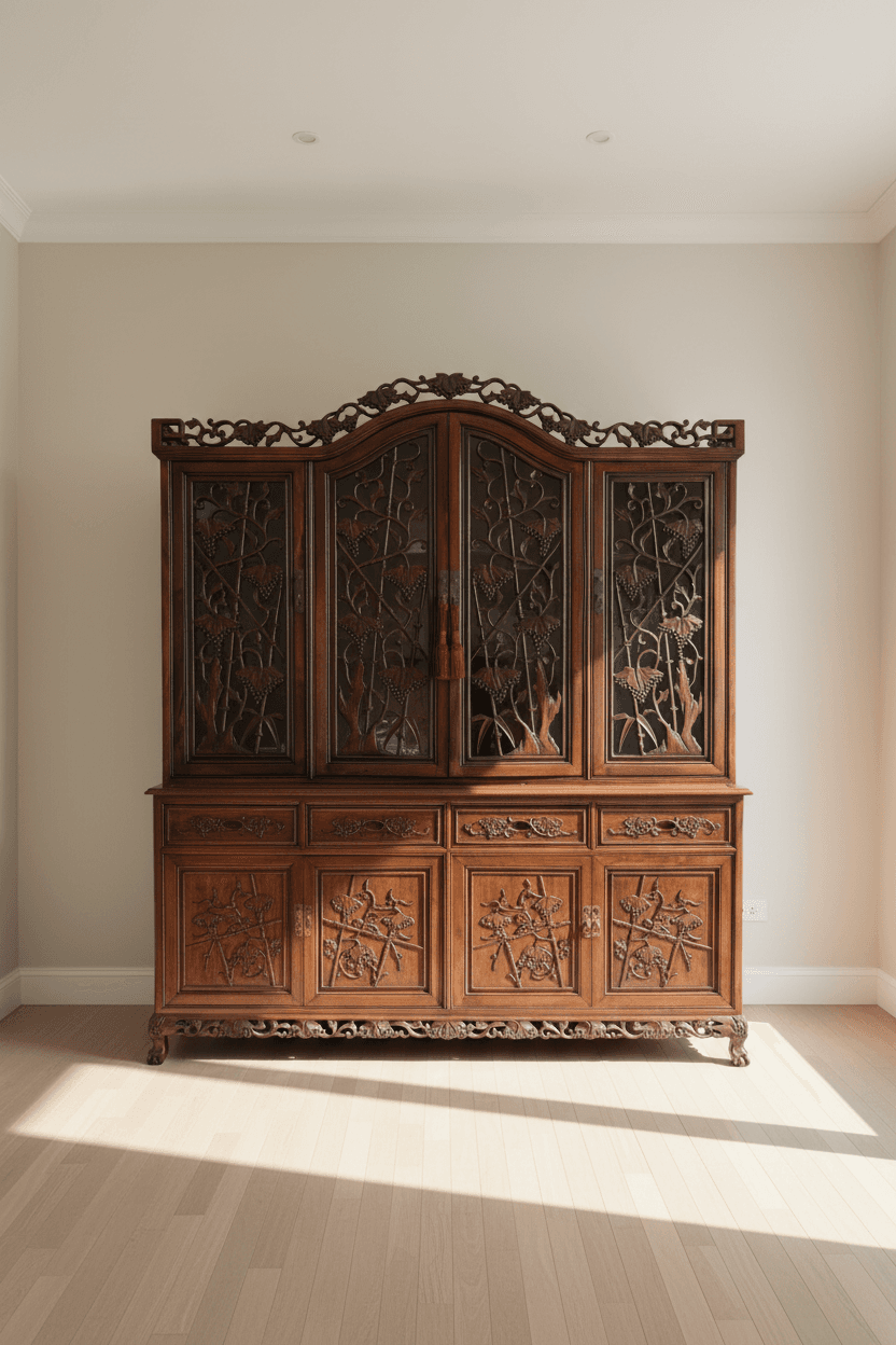 Vintage Rosewood China Cabinet with Carved Grape & Vine PD138-13