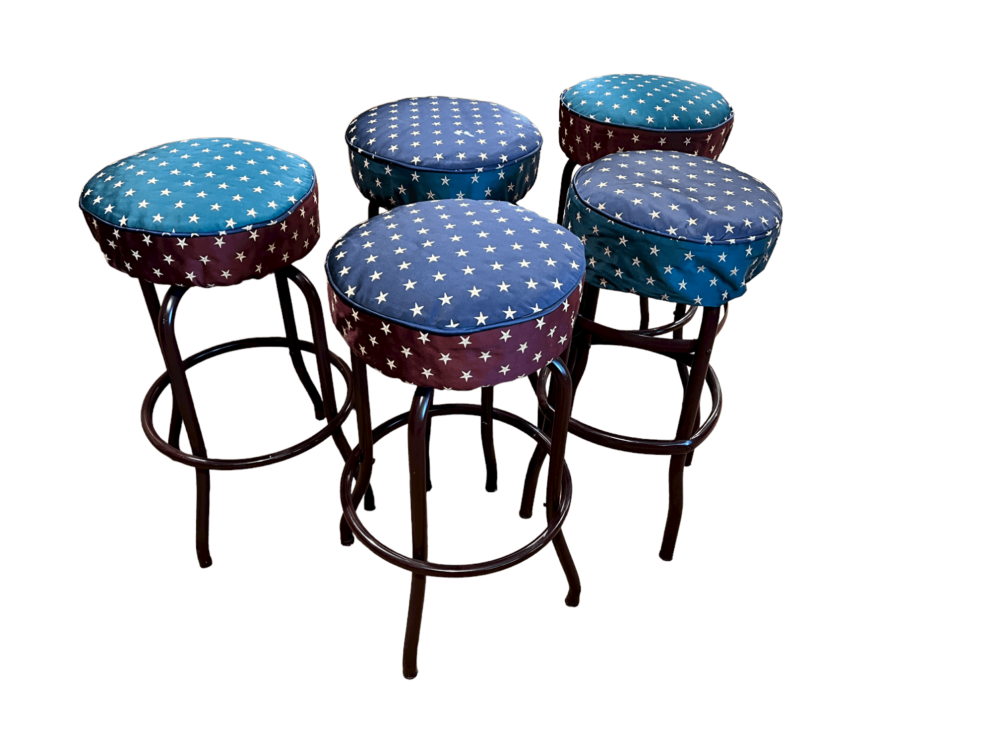 Set of Five Steel Frame 360 Swivel Blue w White Star Barstools PD138-33