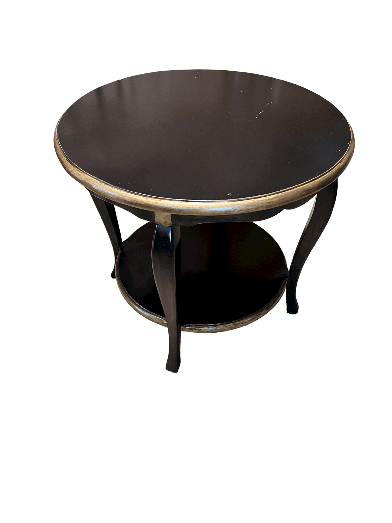 Hand Painted Round Two Tiered Black and Gold Side Table PD138-4