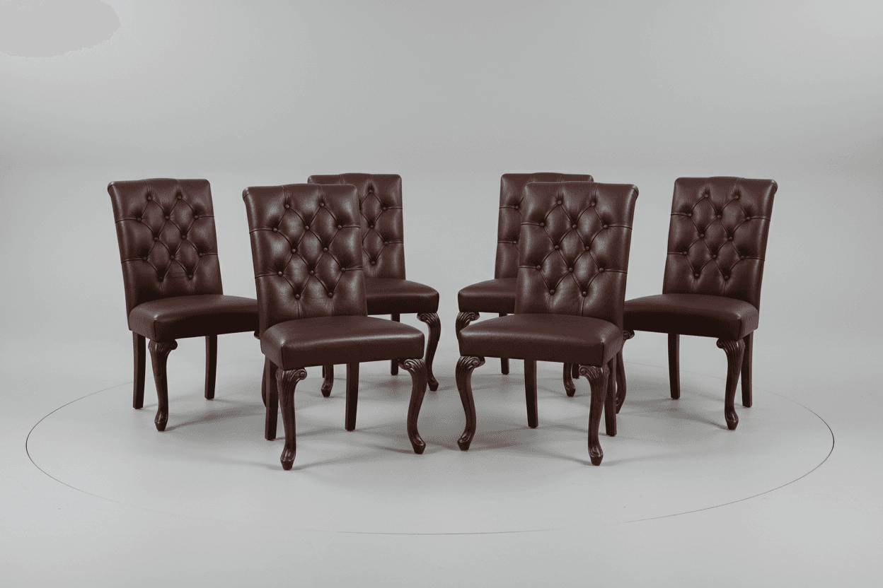 Set of 6 BrownLeather Tufted back Chairs PD138-9