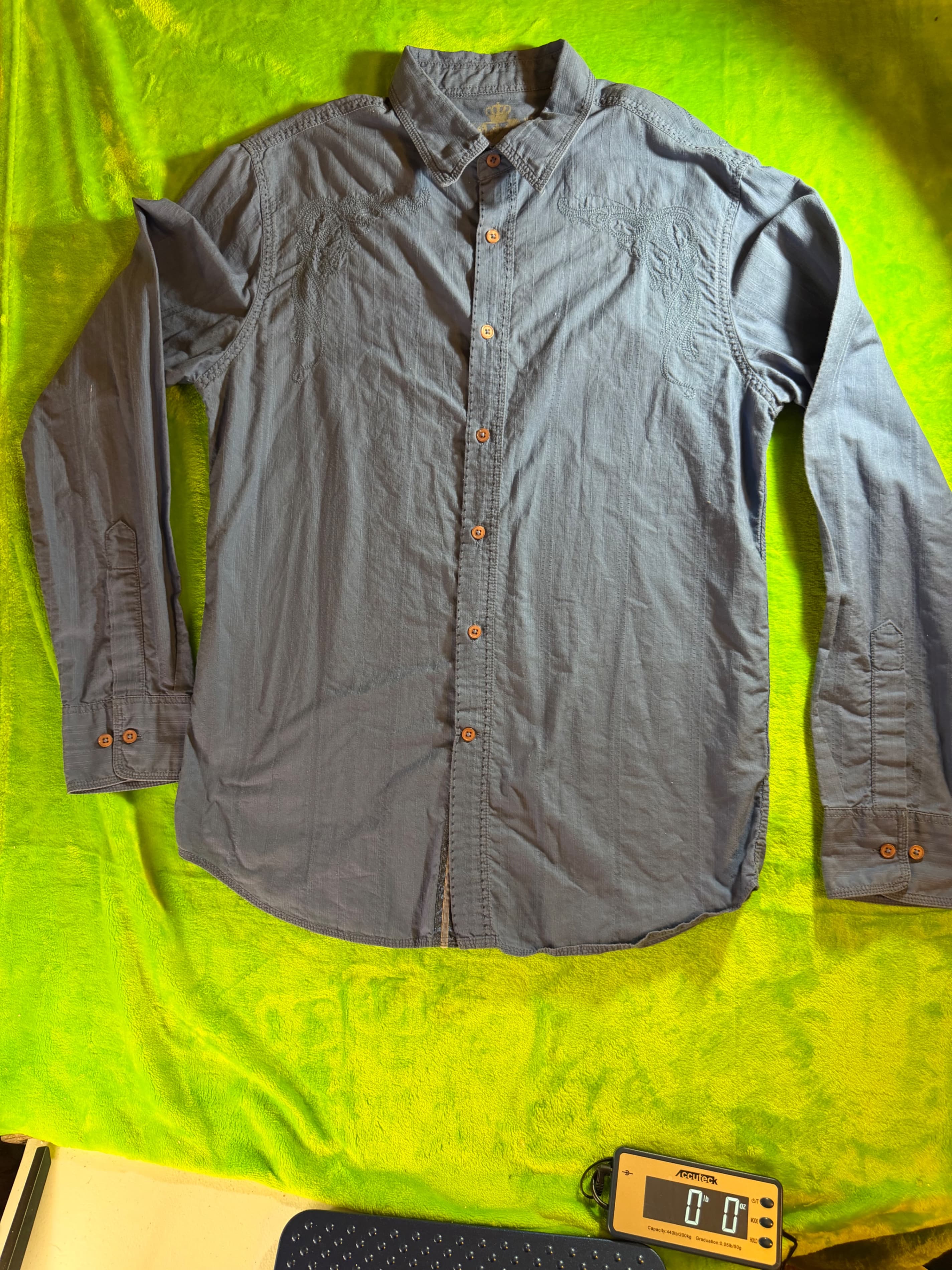 English Laundry Embroidered Western Button-Up Shirt Men's S Slate Blue Cotton