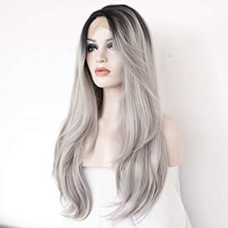 Ombre Gray Layered Straight Lacefront Wig Ruby