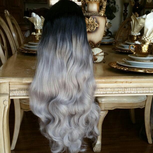 Black Gray Bodywave Ombre Lace Front Wig