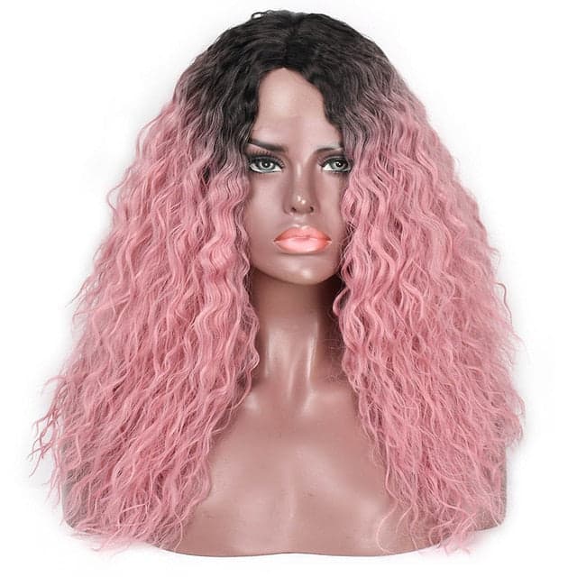Curly Ombre Pink Synthetic Lace Front Wig 18 inches - Pink / 130% / Lace Front, 18inches, China