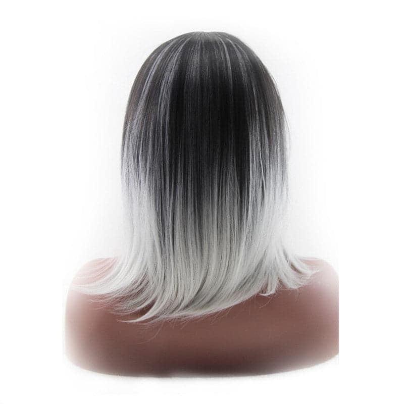 High-temperature Synthetic Shoulder Length Fiber 3/7 Part Straight Women's Ombre 2 Tones Full Wigs / Hair Dark Roots