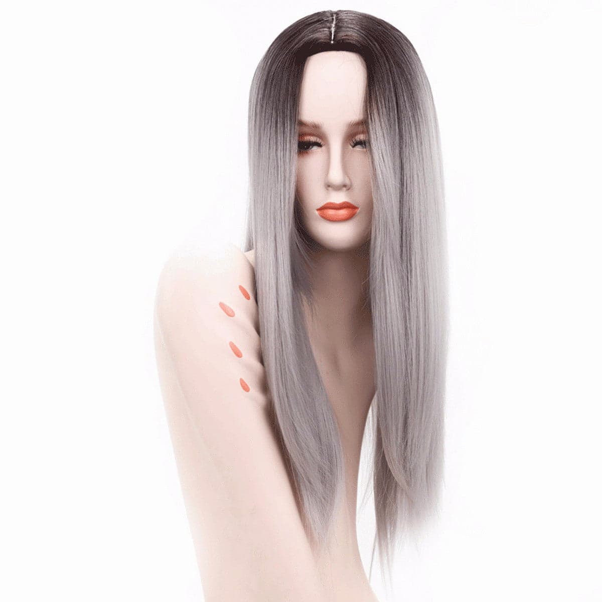 Ombre Silver Grey / Blonde Long Straight Heat Resistant Synthetic Hair Wig For Women, Cosplay Or Party Hairpiece 26inches - Silver Grey