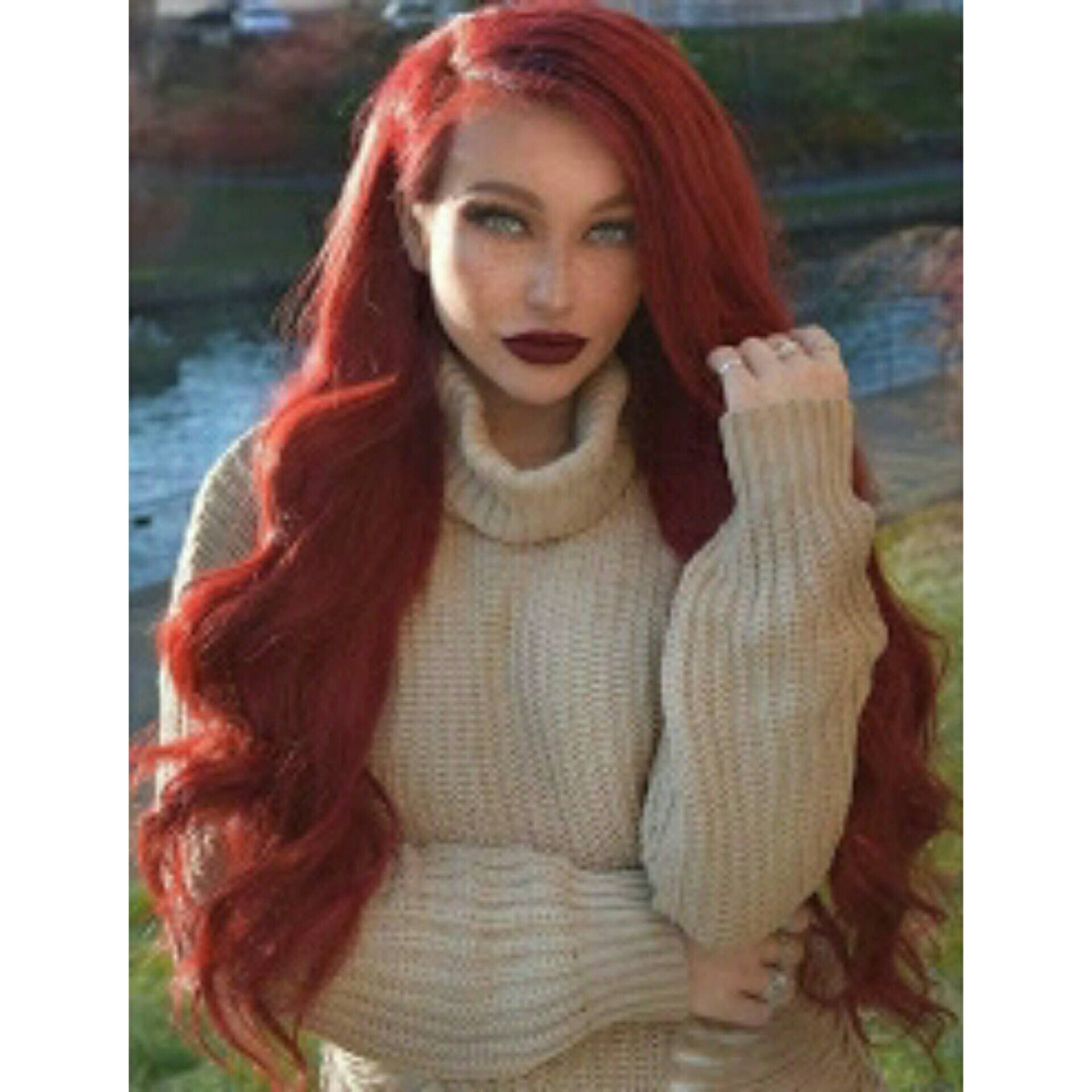 Dark Red Beauty Lace Front Wig - Ombre Turquoise