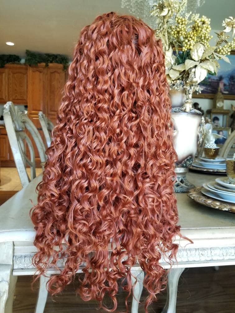 Copper Red Beauty Curly Waves Lace Front Wig - Copper Red