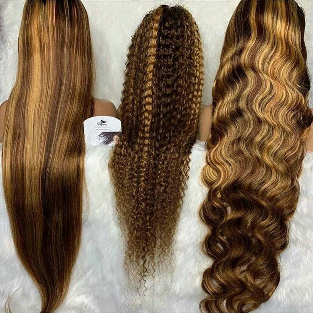 Brown Blonde Wave BeautyWig// Human Hair/ Lace Front Wigs// Beautiful//Stunning// Brazilian Remy//Wig//Glueless/ Wave//Natural//30-35 inches - Black / 30-36