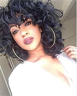 Black/ Big Curly Wig/Wi Exquisite Black Short Curly/ Synthetic Afro/ with Bangs for Black Women Heat Resistant Hair