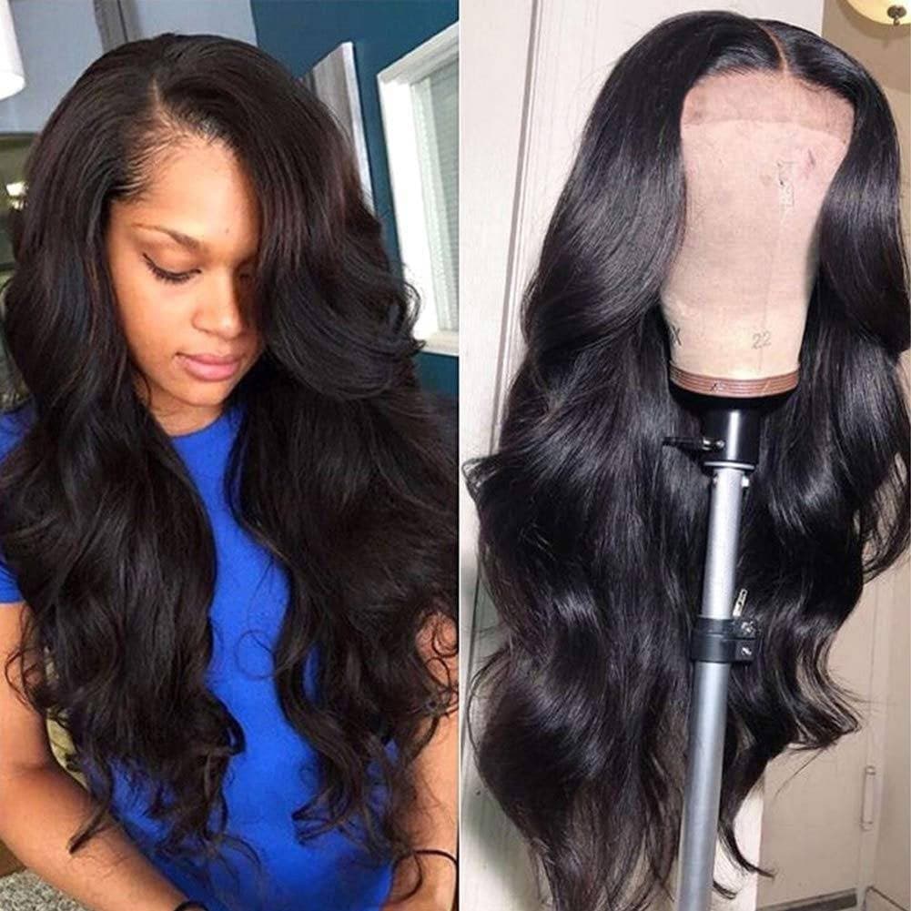 Human Hair Wig for Women Pre Plucked Hairline 150% Denisty Brazilian Body Wave Lace Front Wigs with Baby Hair Natural Color (16Inch) - Black