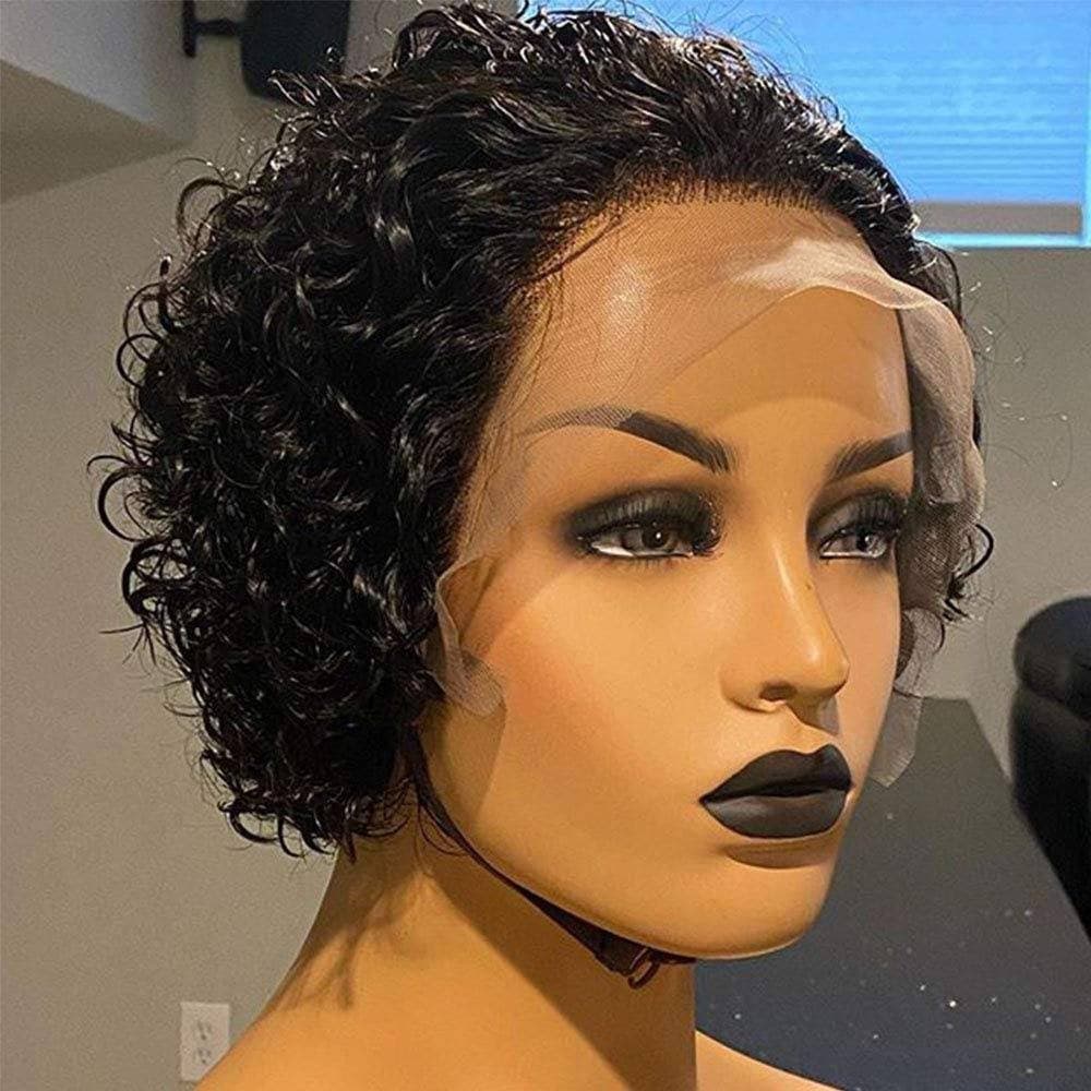 Pixie Cut Wig 13x4 Lace Front Wig Deep Curly Lace Front Wigs Human Hair Short Bob Wig Human Hair Lace Front Bob Cut Wig With Baby Hair 6 inc - Black / 6-8