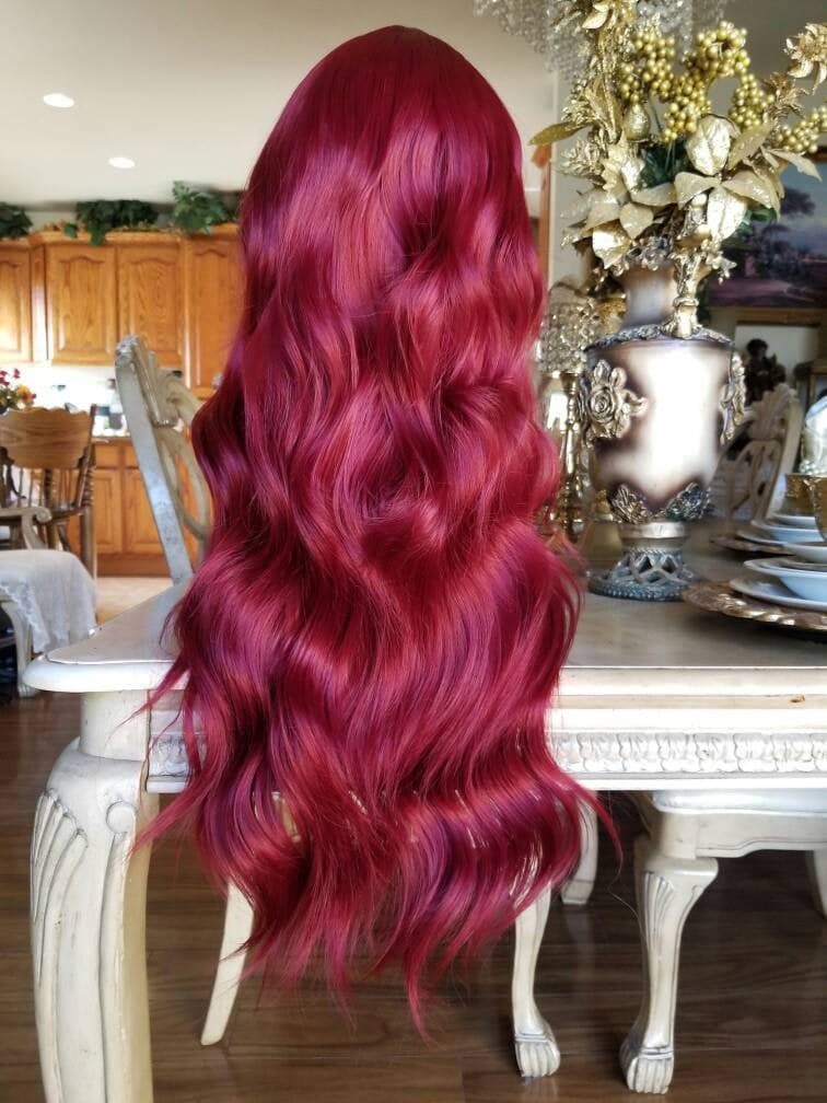 Dark Red Wavy Lace Front Wig - Red