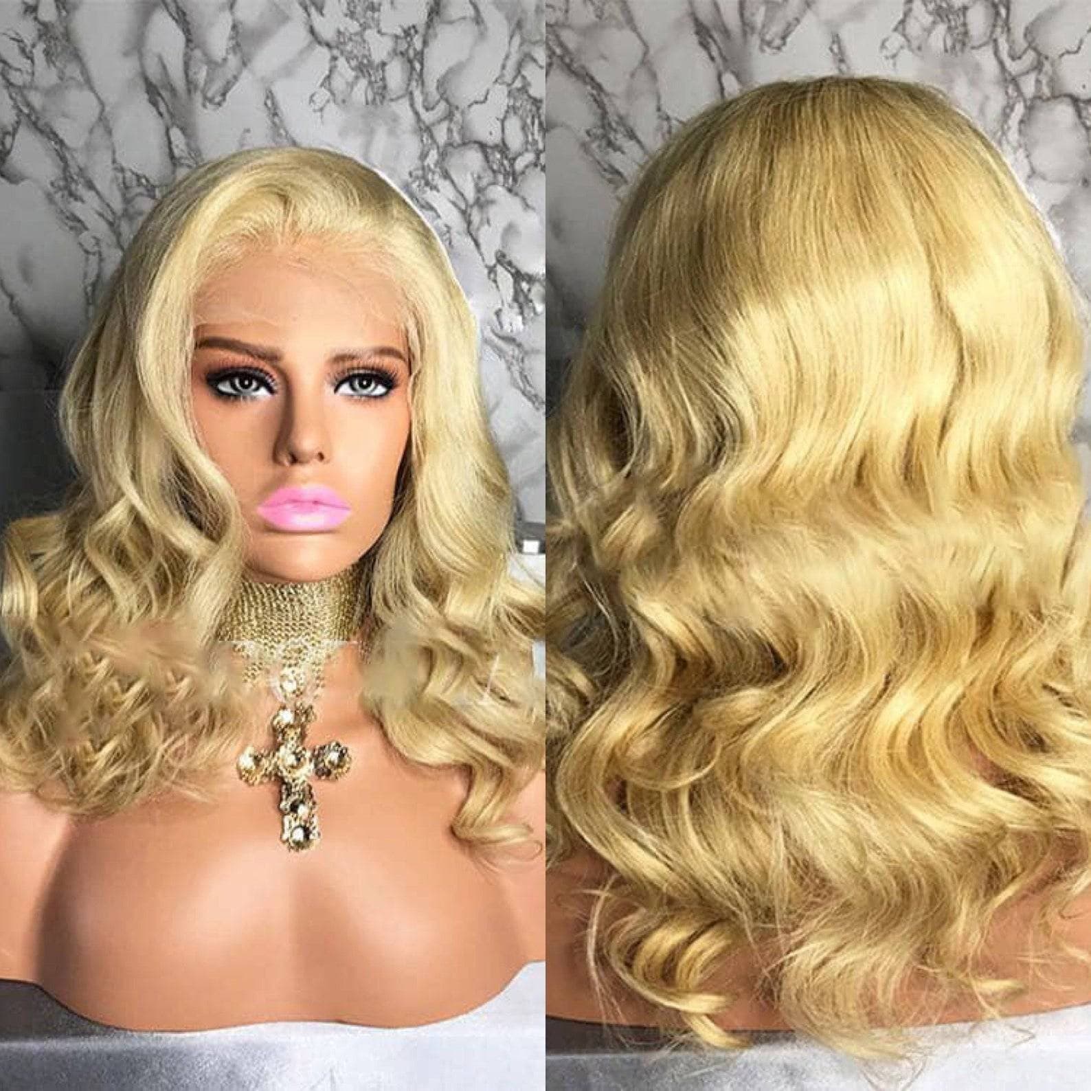 Human Hair/ Lace Front Wigs// Blonde//Long Hair// Straight// Curly// Brazilian Remy// Wig// Glueless Lacewig//Natural - Blonde / 18