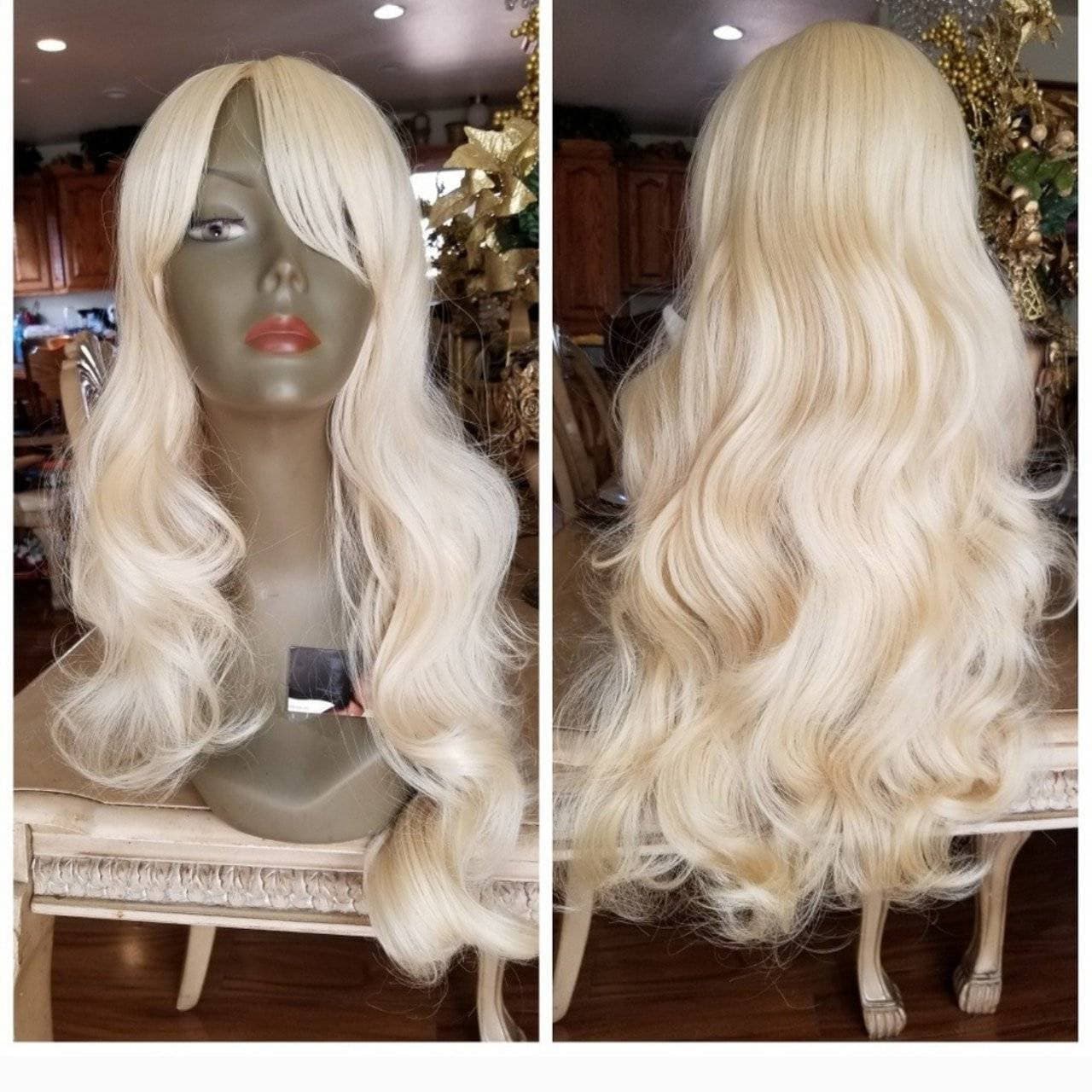 Bleach Blonde// Wavy//Human Hair Blend//Bangs//Blonde//NWT//Ready to Ship// - Bleach Blonde