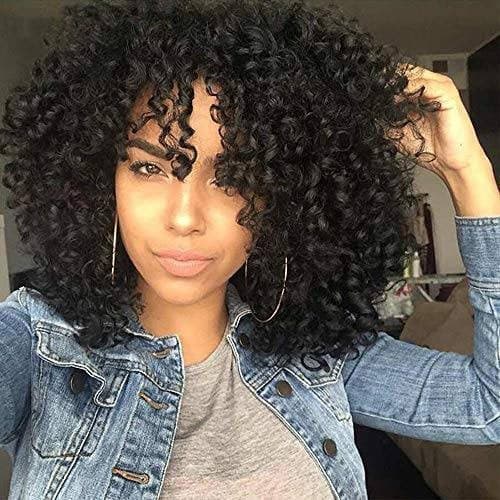 Black/ Kinky Curly Wig/Wi Exquisite Black Short Kinky Curly/ Synthetic Afro/ with Bangs for Black Women Heat Resistant Hair