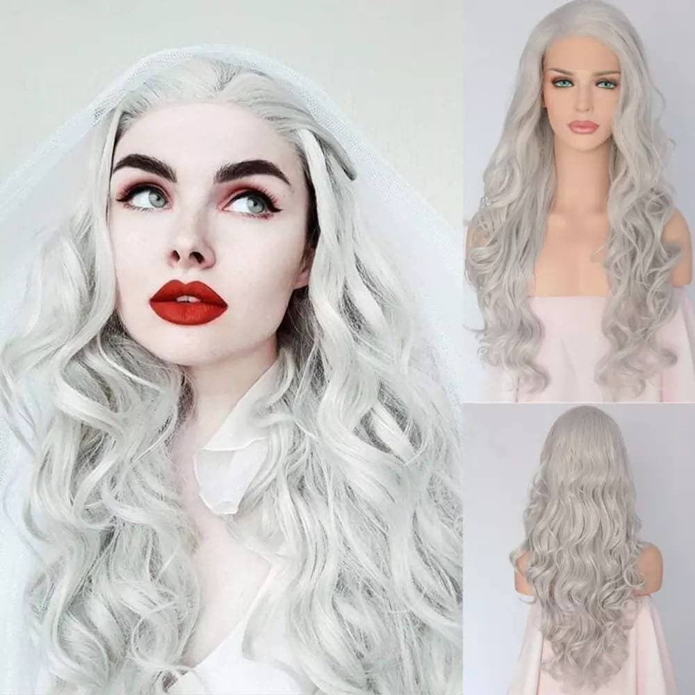 White Gray Wavy Lace Front Wig - White