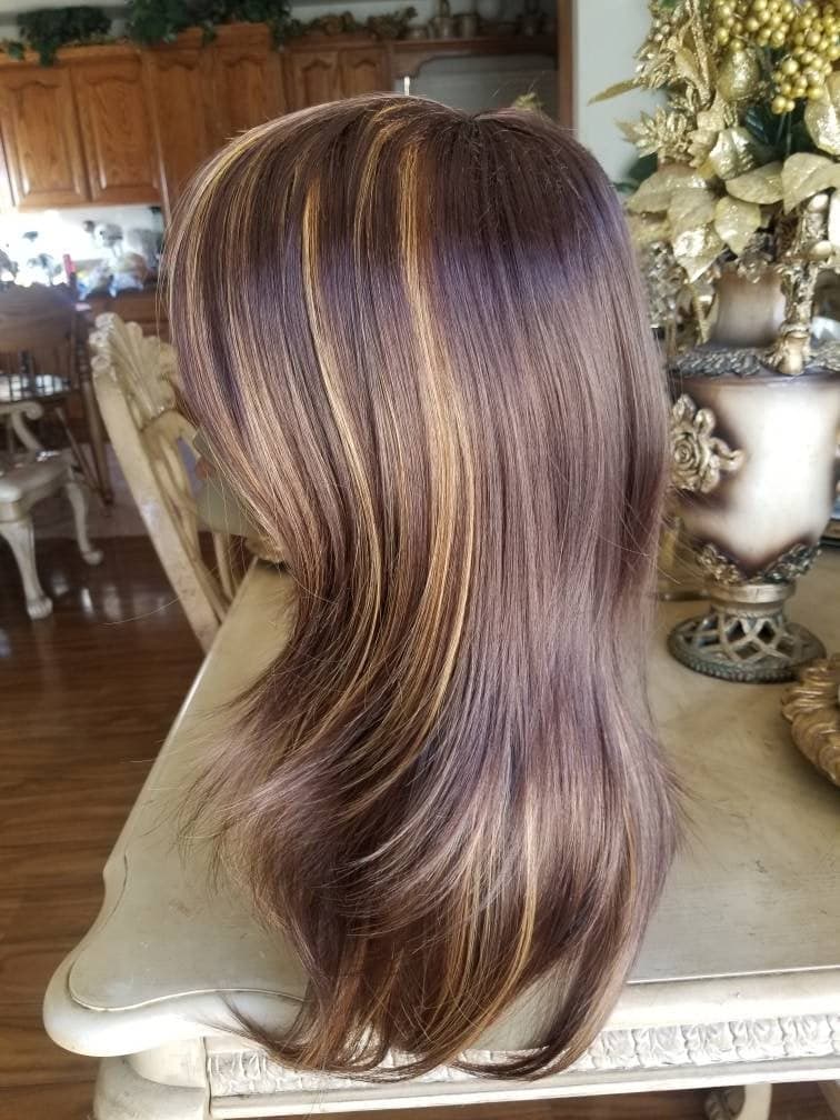 Brown Highlights// Beauty Wig//Straight Layered//Straight//Bangs