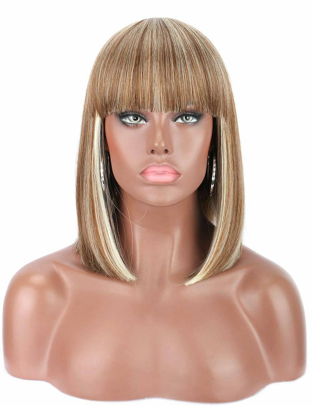 Blonde// Beauty Wig//Yaki Straight//Bob//Bangs//Short Wig