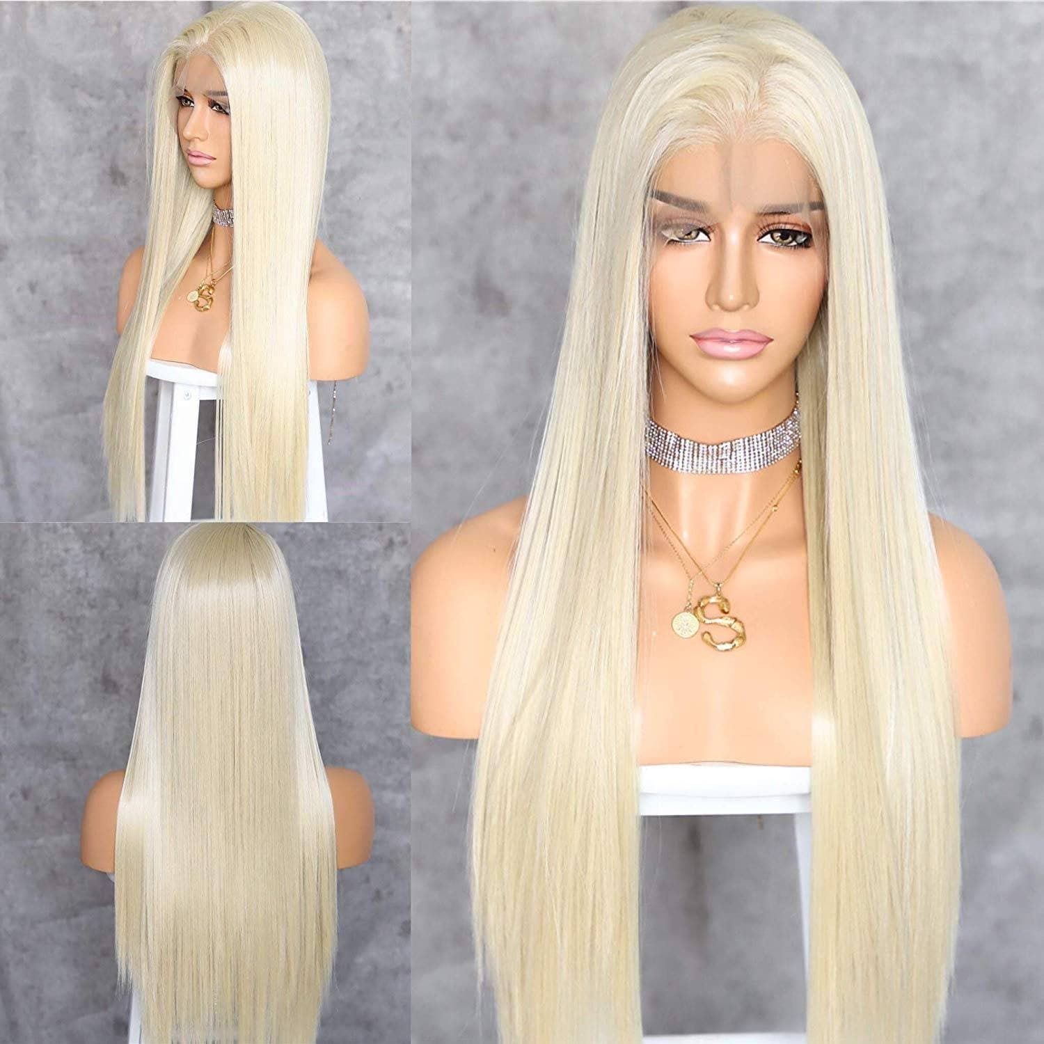 Bleach Blonde// Beauty//Straight//Long Hair// Lace Front Wig//Beautiful//Natural//Stunning - Bleach Blonde