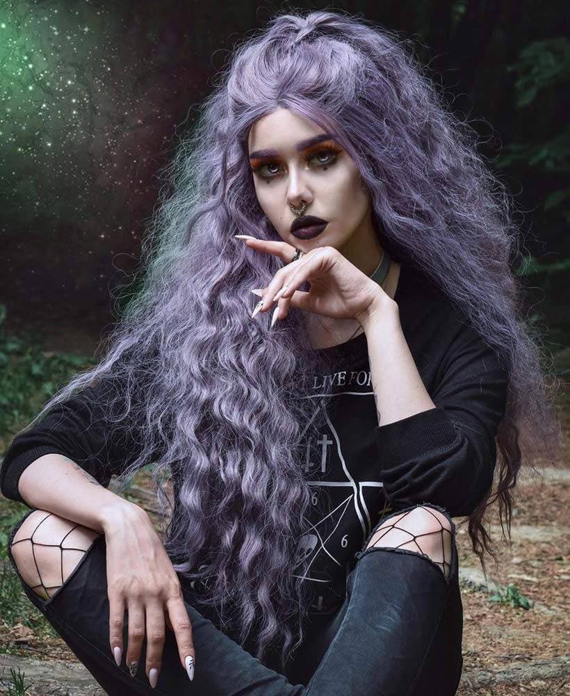 Lilac//Light Purple//Curly//Wavy// Lace Front Wig//Wig//Human Hair//Synthetic Hair - Light Purple