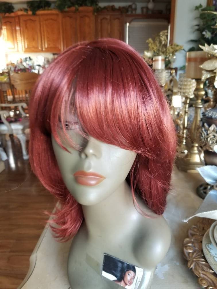 Copper Red// Straight//Red// Wig//Synthetic//Beautiful/Wavy//Bangs//Auburn - Copper Red