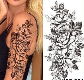 Temporary Tattoo Beautiful Art Vintage Party Body Women Design Fake Flash Colorful Flowers Rose Arm Sleeve Boho Floral Watercolor Large