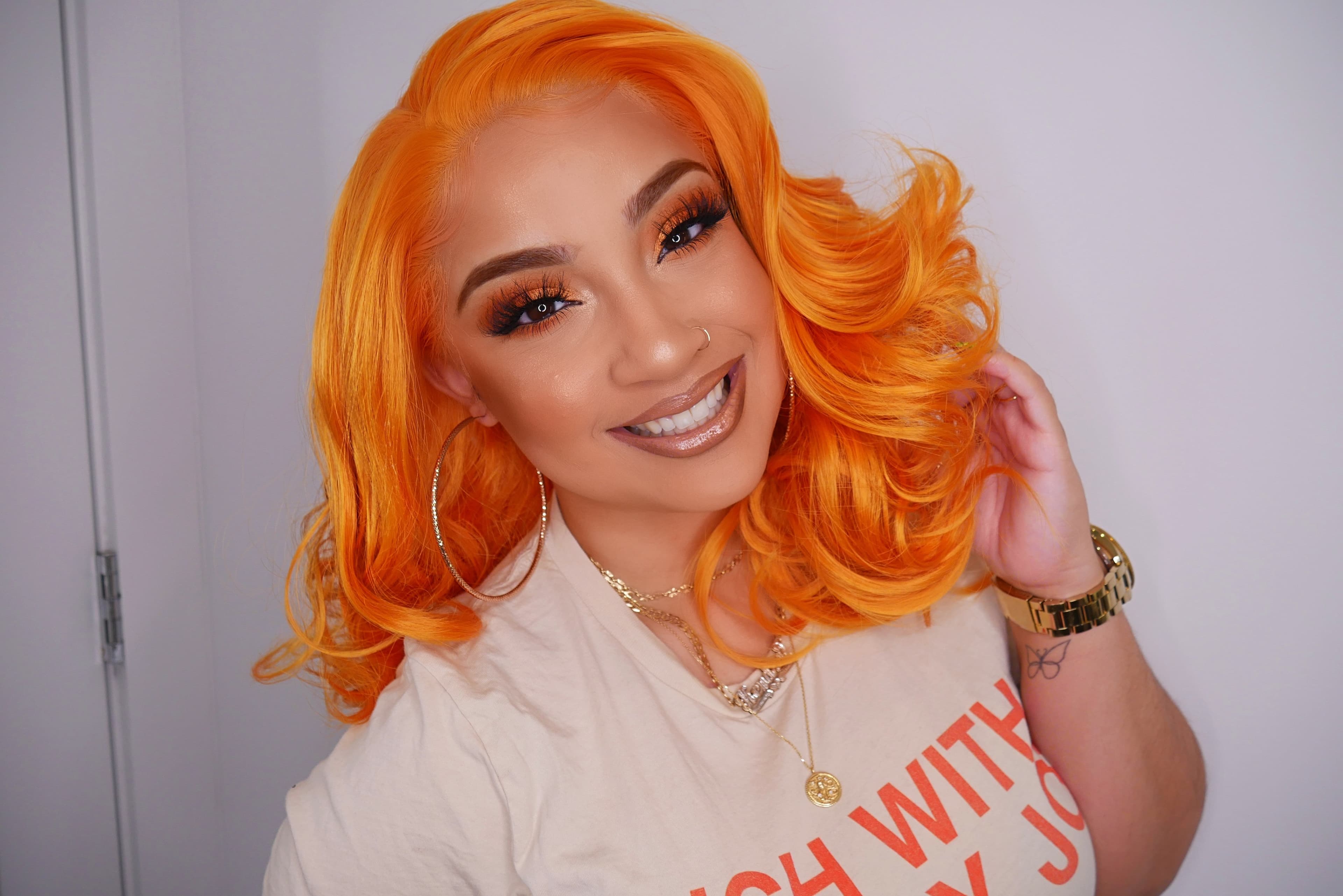Orange / Beauty Waves//Bob//Lace Front Wig//Goddess//Beauty//Wig// - Orange