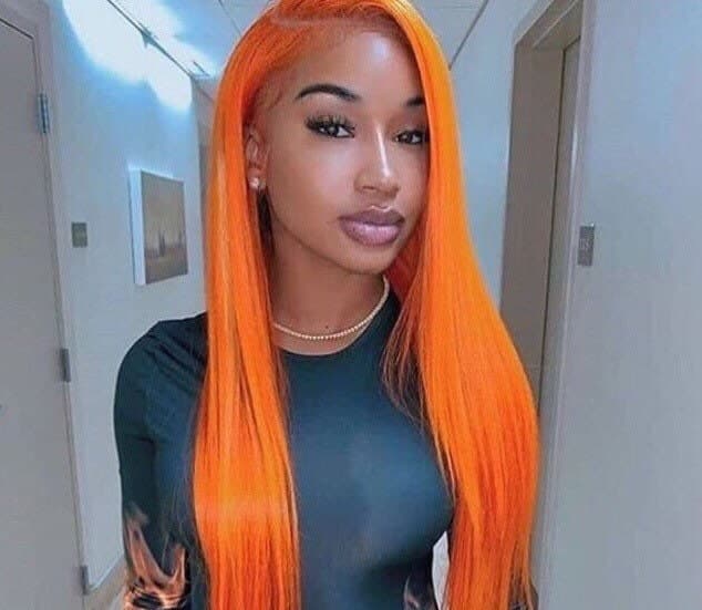 22” Orange straight Lace Front Wig *NEW* 6” Front part space
