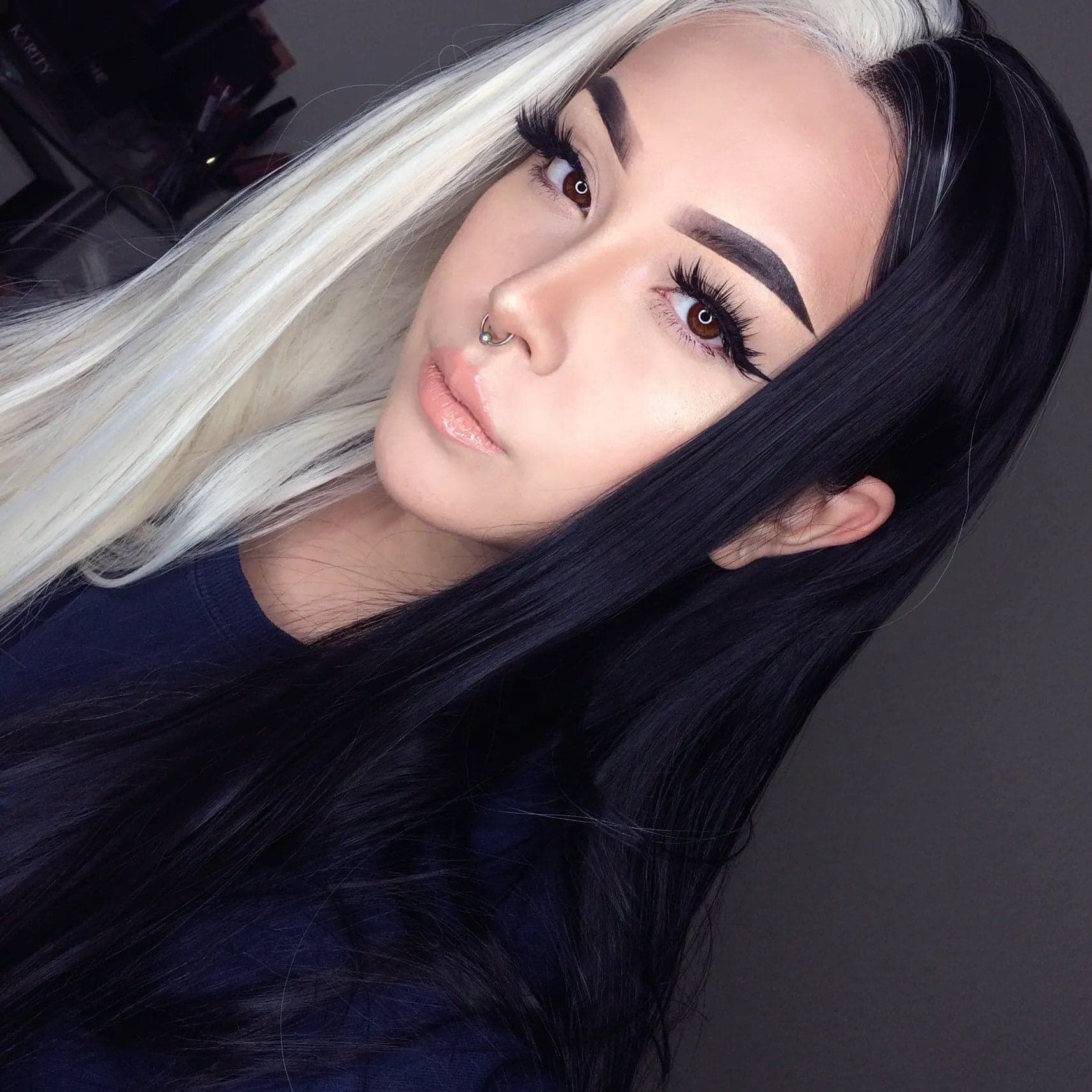 CRUELLA 24” Black & White split dye straight LaceFront wig -ARRIVES NEW Perfect for Cruella Deville costume