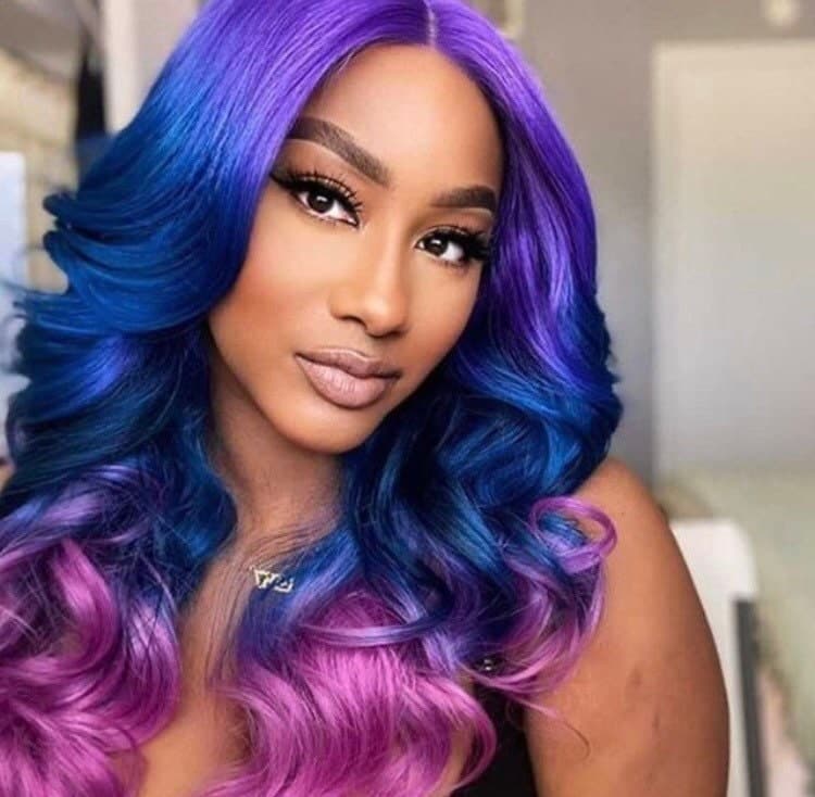 22” PURPLE tri ombre mermaid unicorn body wavy volume curly 5” part space Lace front wig *NEW*