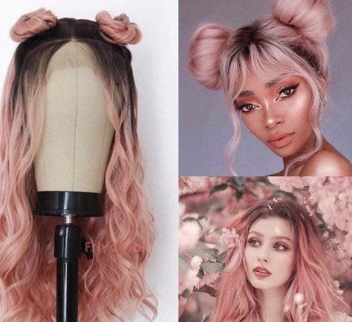 22” ROSE pink OMBRE Body Wavy LaceFront festival celeb wig *NEW*