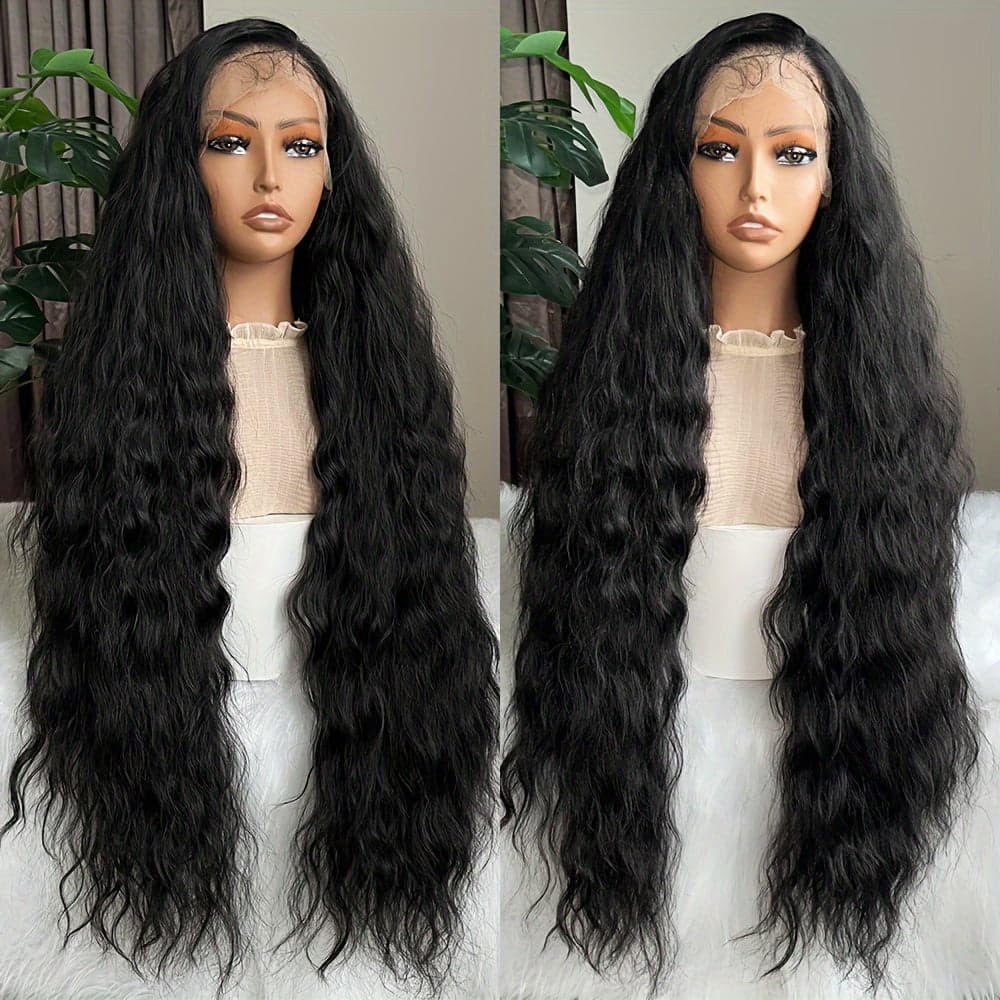 34inch Long Loose Curly Wig Honey Brown Synthetic Wig 13×6 Lace Wig Free Part Lace Frontal Wig Pre-Stretched Black Wavy Hair Replacement For Women Girls High Temperature Fiber For Daily Wear - BLUE / 34inch