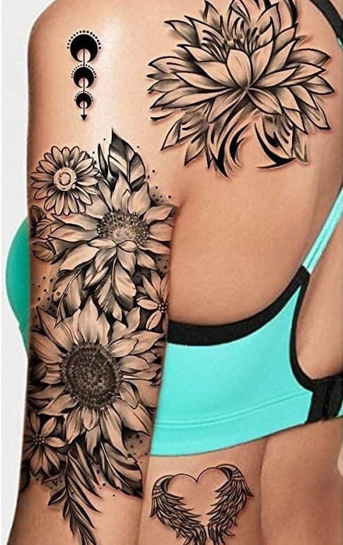 Temporary Tattoo Beautiful Art Vintage Party Body Women Design Fake Flash Colorful Flowers Rose Arm Sleeve Boho Floral Watercolor Large