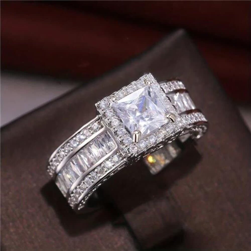 Elegant Silver-Plated Halo Promise Ring, Set With Luxurious Cubic Zirconia