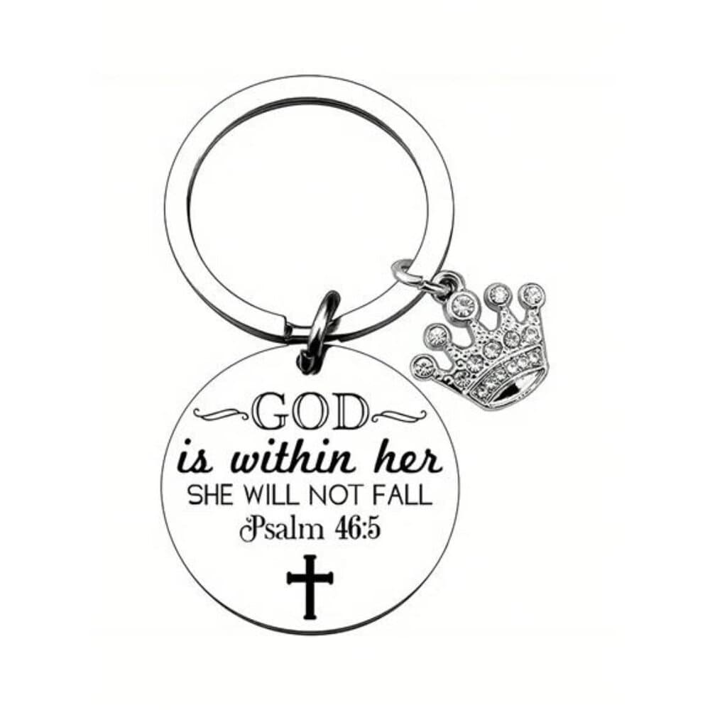 "Christian Keychain Inspirational God Is Within Her She Will Not Fall "
