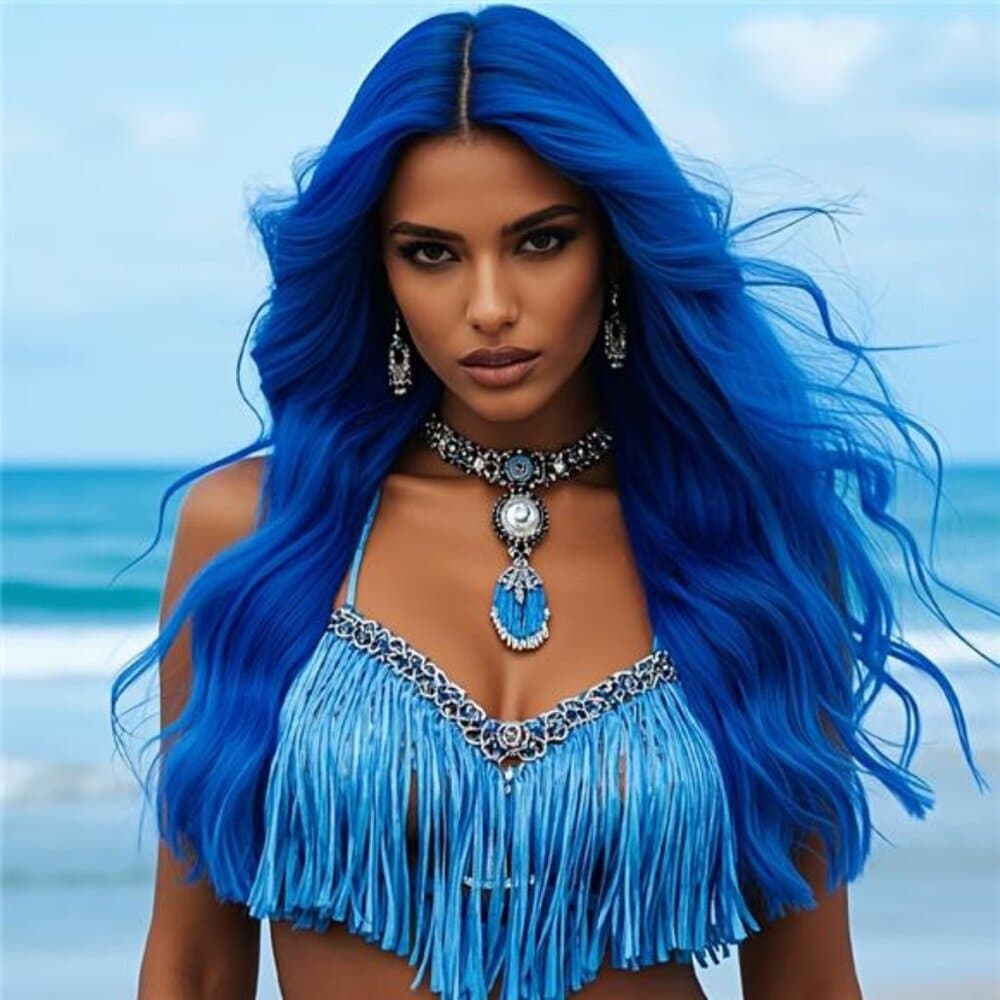 Blue 28 Inch Curly Wig, Fashion
